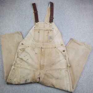 Carhartt Dungarees Adult Mens 40x30 Tan Overalls Bib Double Knee Duck Canvas